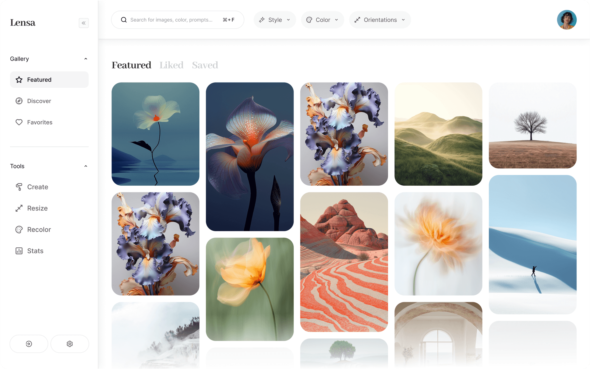 Lensa photo gallery interface